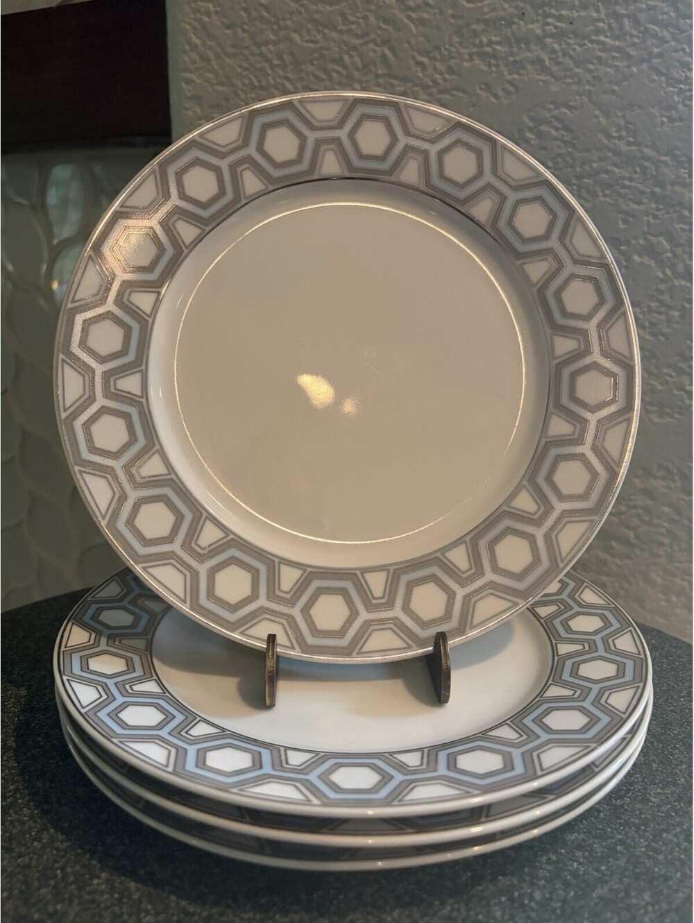 Jonathan Adler Happy Home Ceramic Salad Plates Hexagon- Set of 4